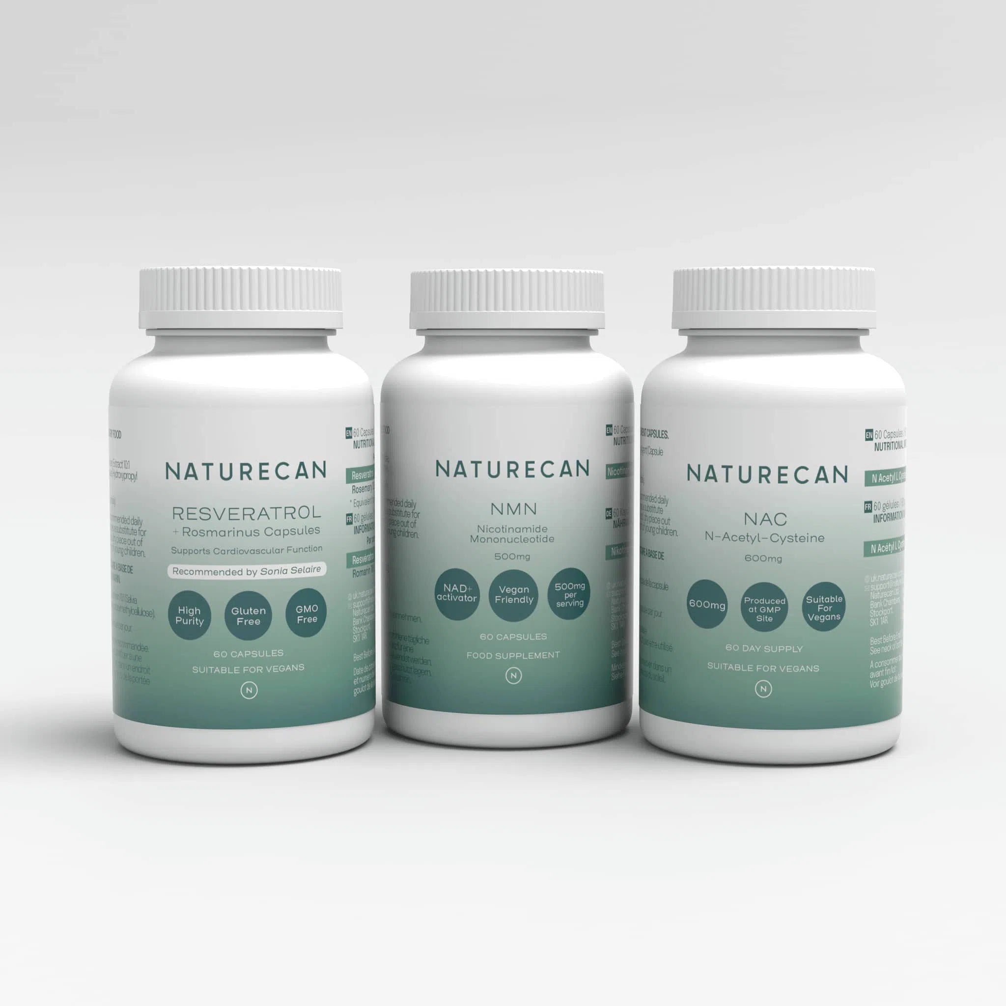 Pack de suplementos antienvejecimiento: NAC, NMN y Resveratrol